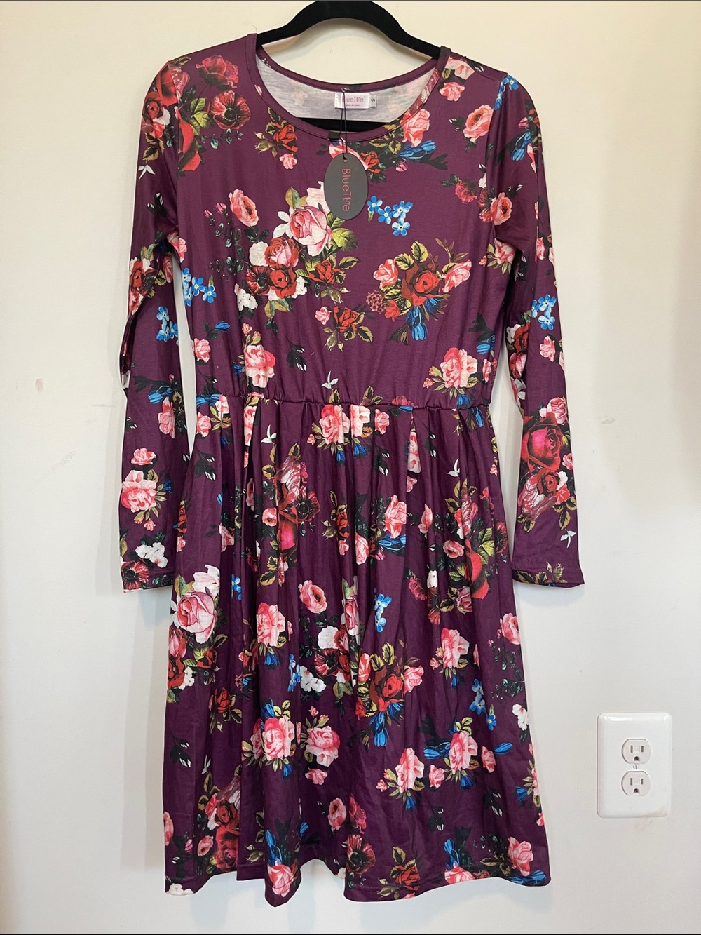 NWT Blue Time Burgundy floral dress Size Small